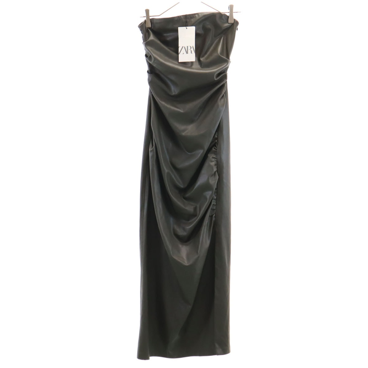 ZARA フェイクレザーワンピース カーキ Lサイズ A+ (新品・未使用(ワケあり))】未使用 ZARA ザラ フェイクレザー ベア