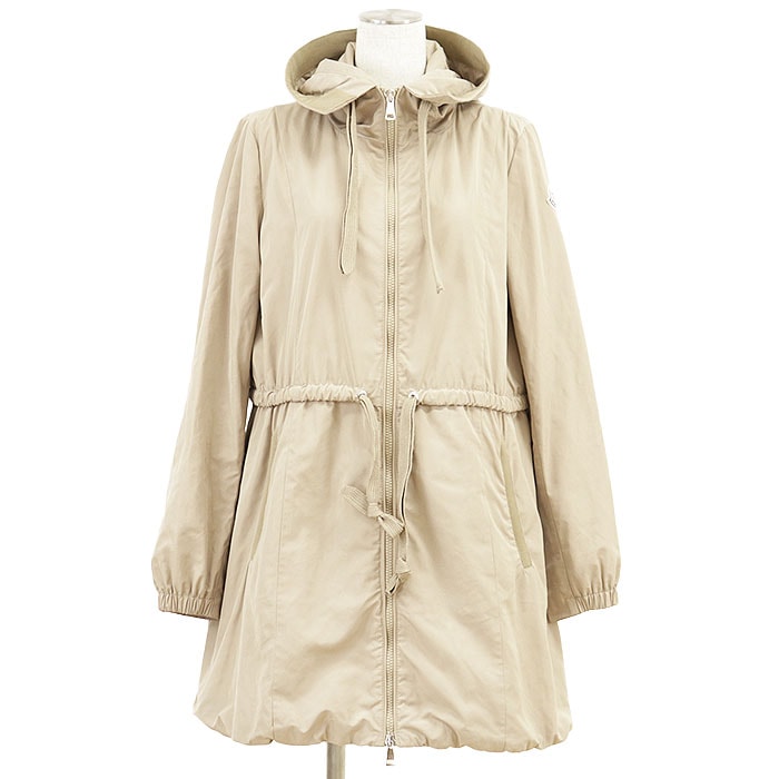 【極美品】MONCLER モンクレール コート TOPAZE GIUBOTTO テクニカルナイロンタフタ フード ジップアップ ギャザー ドローコード アウター タグ付属 レディース サイズ 2 ベージュ ジョージア製
