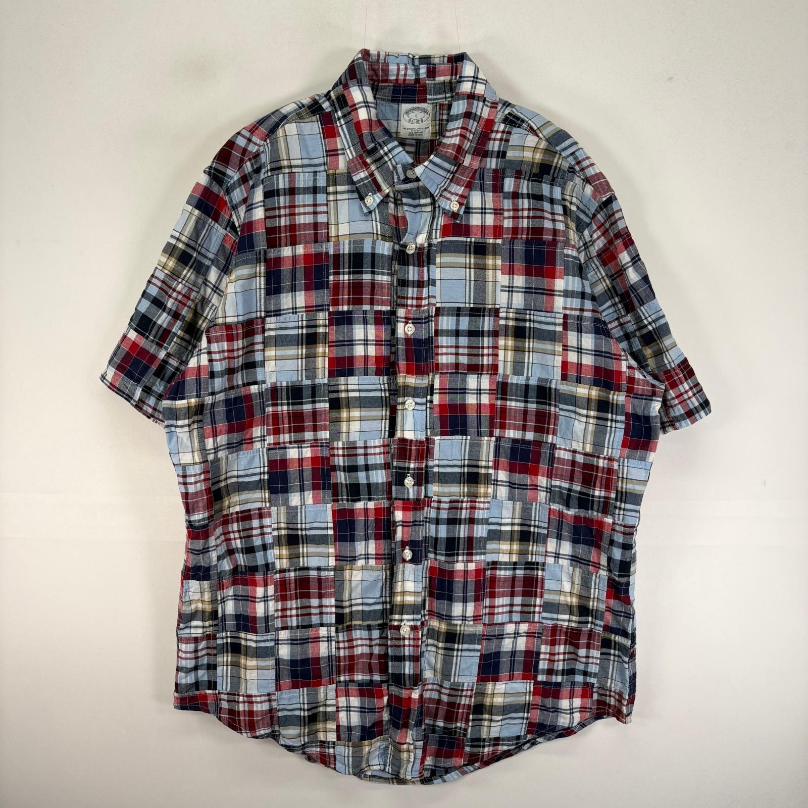 古着 ブルックスブラザーズ Brooks Brothers 半袖シャツ ボタンダウン パッチワーク L  ブルー系 チェック メンズ