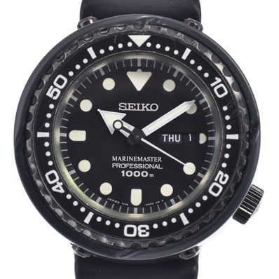 値下 セイコー SEIKO 7C46-0ACH0/SBBN025 プロスペック マリンマスター デイデイト ブラック クォーツ メンズ 腕時計 O#148938