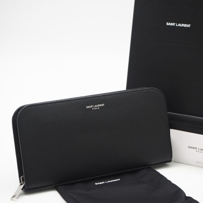 極美品 SAINT LAURENT サンローラン クラシック サンローラン フルジップウォレット 534290 長財布 ブラック カーフレザー メンズ