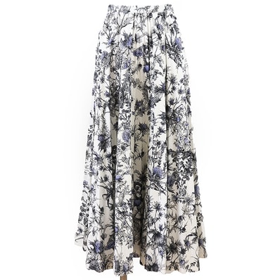 【極美品】Christian Dior クリスチャンディオール スカート ボタニカル プリント サイズ F40/I44 レディース フローラル 花柄 プリーツ フレア ロング コットン100% ボトムス ハンガー付属 ホワイト パープル 白 紫 イタリア製