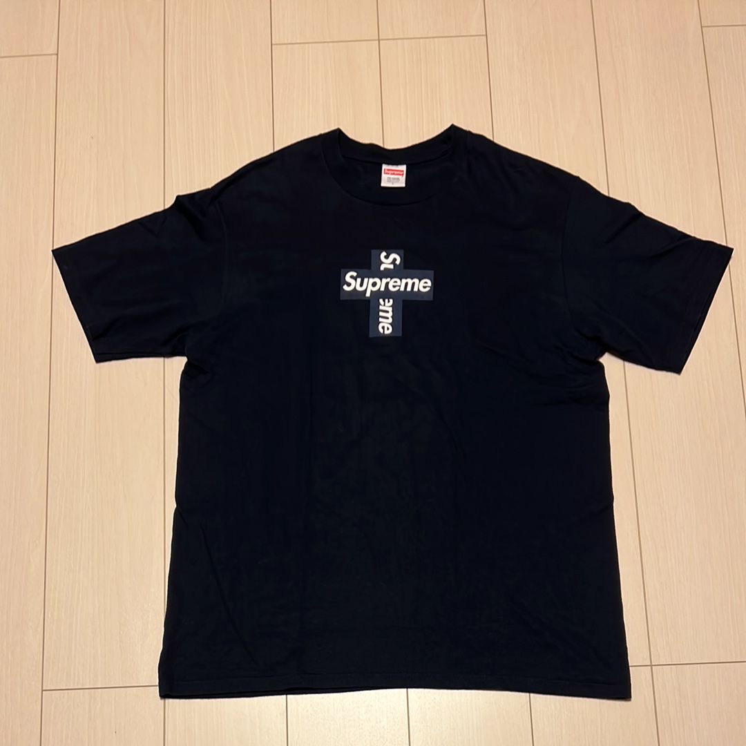 シュプリーム クロス ボックス ロゴ Tシャツ "ネイビー"