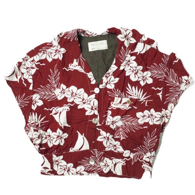 77circa x Ray BEAMS ナナナナサーカ レイビームス 別注 リメイクアロハブラウス ONE SIZE レッド 半袖 オープンカラー シャツ 花柄 トップス g11202