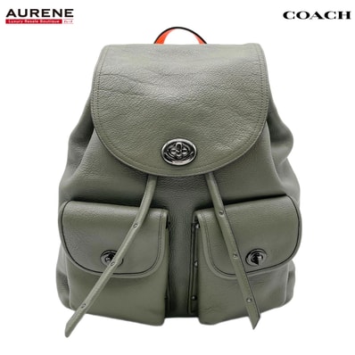 COACH コーチ リュック ターンロック 巾着 デイパック ぺブル 36448 レザー カーキ ユニセックス 【中古】