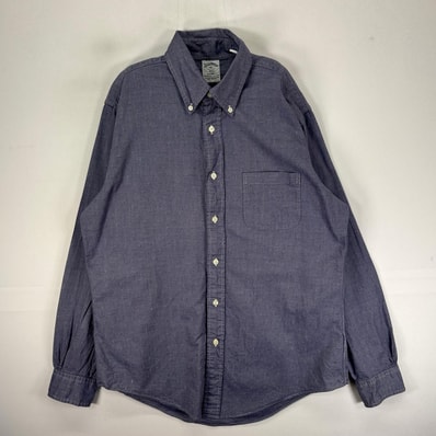 古着 ブルックスブラザーズ Brooks Brothers 長袖シャツ ボタンダウン 胸ポケット M ブルー系 総柄 メンズ