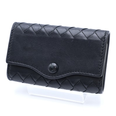 BOTTEGA VENETA(ボッテガ・ヴェネタ)イントレチャート キーケース 5連キーリング ブラック レザー ゴールド金具 メンズ レディース【中古】