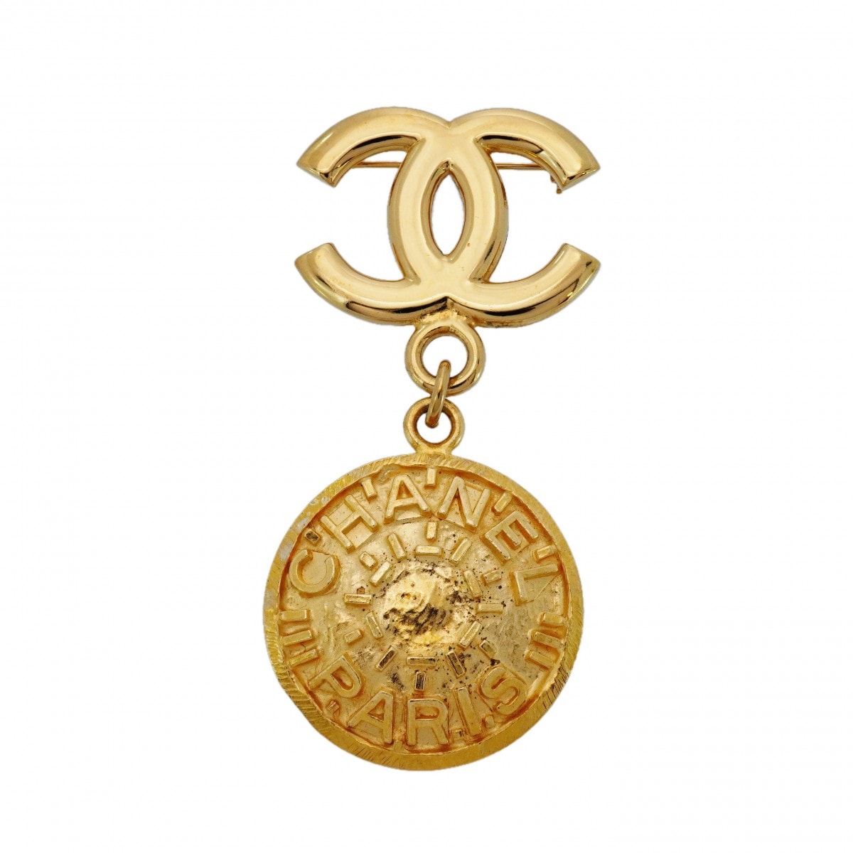 【6jcb0761-k】シャネル ブローチ ヴィンテージ ココマーク シャネルロゴ 丸型 サークル GPメッキ ゴールド【中古】レディース