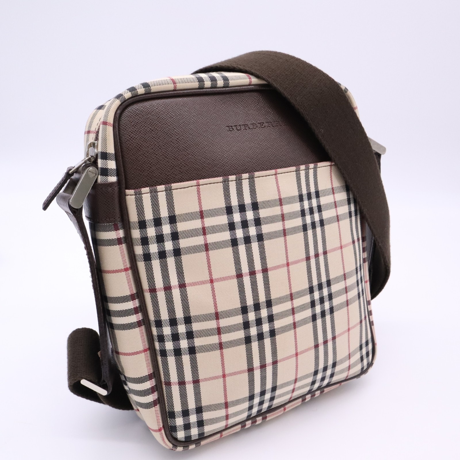 BURBERRY バーバリー キャンバス ノバチェック ショルダー バッグ - ショルダーバッグ ベージュ ブラウン マルチカラー キャンバス レザー レディース
