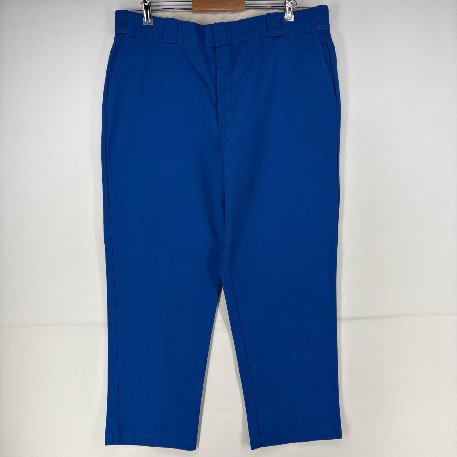 古着 90's/90年代 ディッキーズ Dickies USA製 パンツ チノパン ストレート ジップ ワーク ワンポイント w40 L30  ブルー メンズ