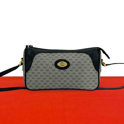 GUCCI グッチ マイクロGG ロゴ 金具 レザー PVC ショルダーバッグ ネイビー
28137