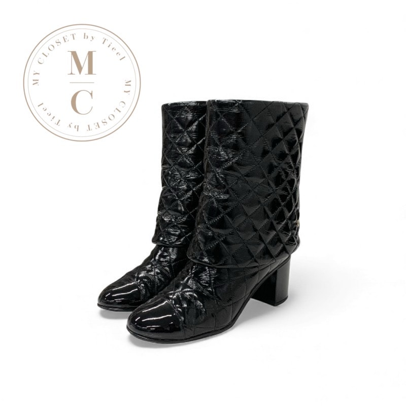 シャネル CHANEL ブーツ ショートブーツ 靴 シューズ パテント ブラック 黒 ゴールド ココマーク マトラッセ ハート クローバー