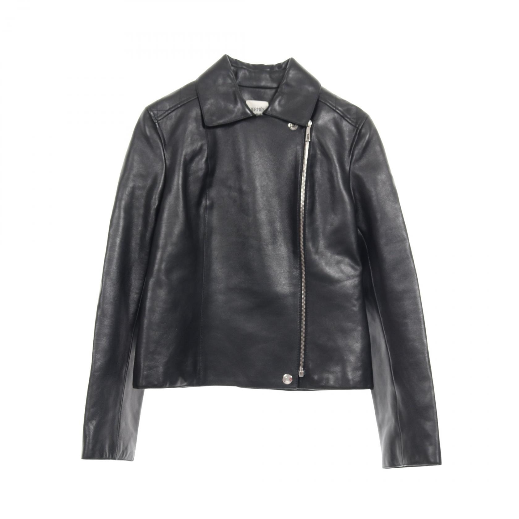 エルメス HERMES 革ジャン 衣料品 アウター カーフレザー レディース ブラック系 【中古】