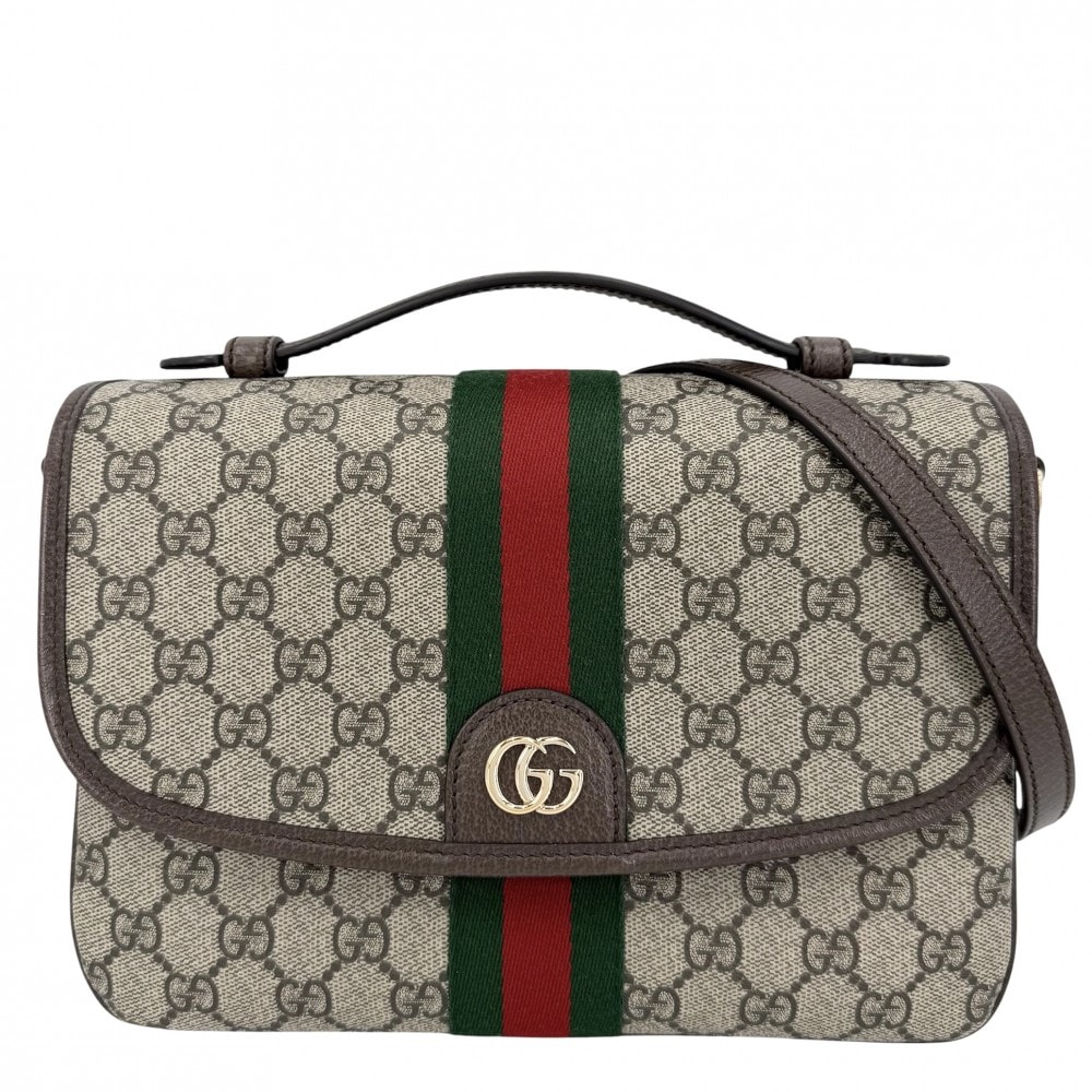 GUCCI グッチ 2WAY オフィディア ミディアム トップハンドルバッグ ハンドバッグ ショルダーバッグ 肩掛け 斜め掛け 836842 GGスプリームキャンバス  レザー   ベージュ ブラウン 茶 ゴールド金具 レディース 美品【中古品】