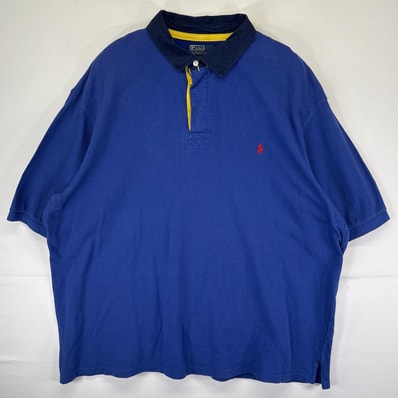 古着 ポロバイラルフローレン Polo by Ralph Lauren 半袖 ラガーシャツ ワンポイントロゴ 大きいサイズ 3XLT ブルー メンズ