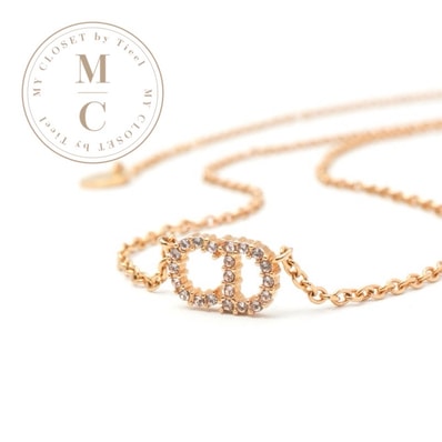 クリスチャンディオール CHRISTIAN DIOR ClairDLune ネックレス ペンダント チョーカー ゴールド CDロゴ ラインストーン