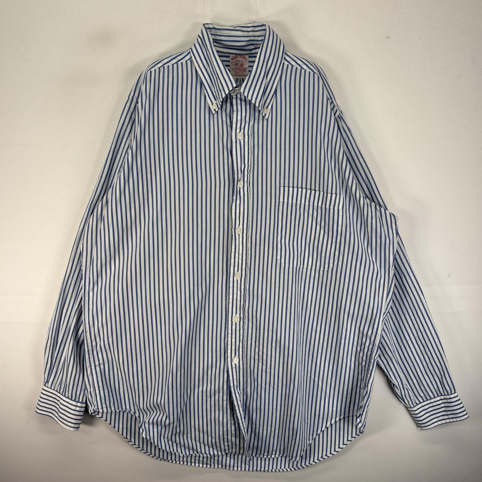 古着 ブルックスブラザーズ Brooks Brothers USA製 長袖シャツ ボタンダウン 胸ポケット USA製 M  ブルー系 ストライプ メンズ