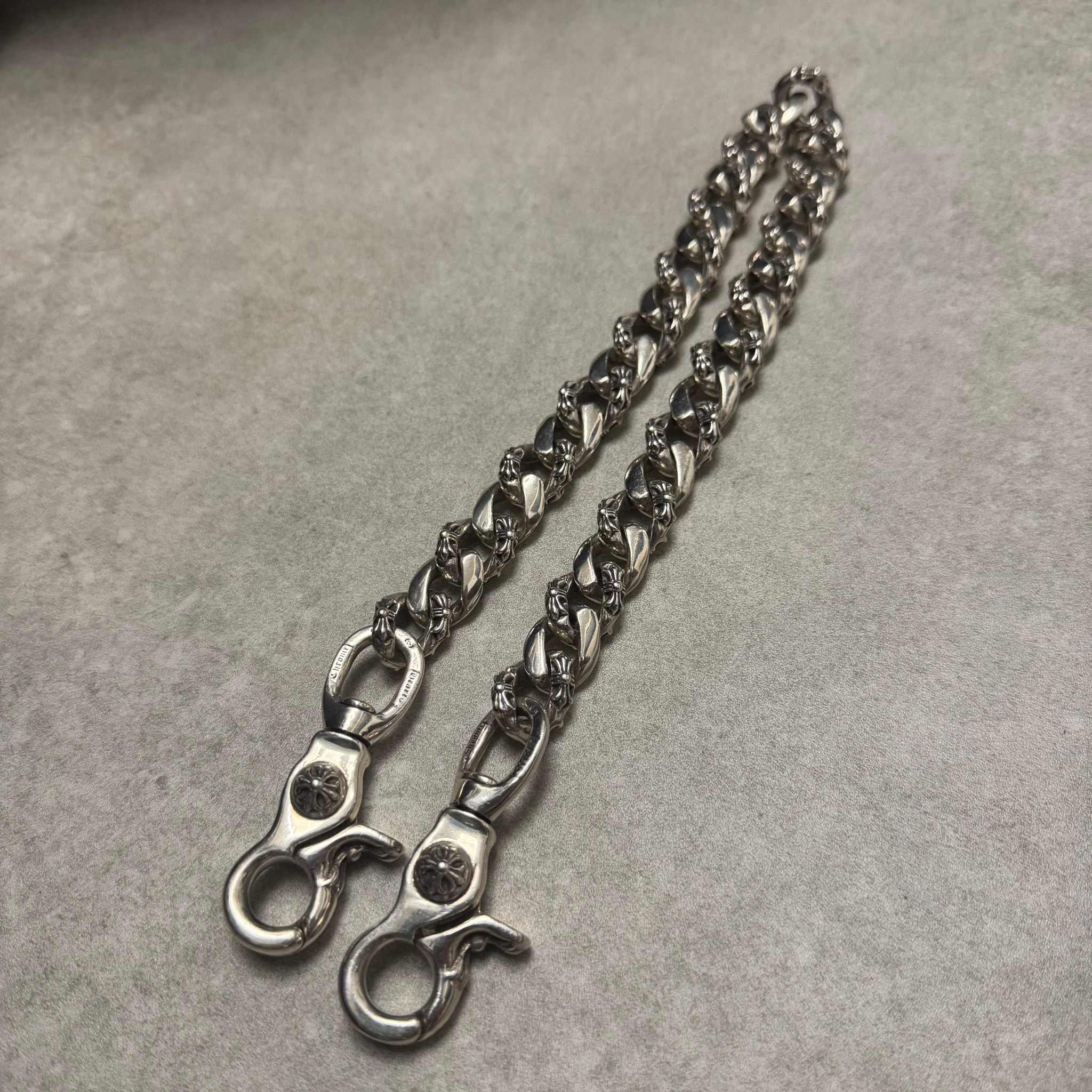 Chrome Hearts 2 Clip Fancy Wallet Chain Long "Silver"