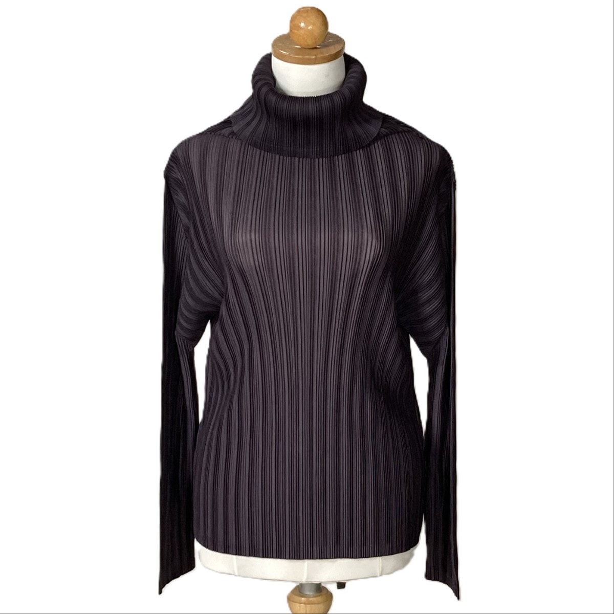 ISSEY MIYAKE イッセイミヤケ PLEATS PLEASE ハイネックカットソー タートルネック PP93-FK354 ブラウン系 サイズ 3 レディース