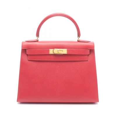 エルメス HERMES ケリー28 外縫い 2WAY ハンドバッグ バッグ レザー クシュベル クシュベル ルージュヴィフ ○Z刻印(1996年製造) レディース レッド系 【中古】