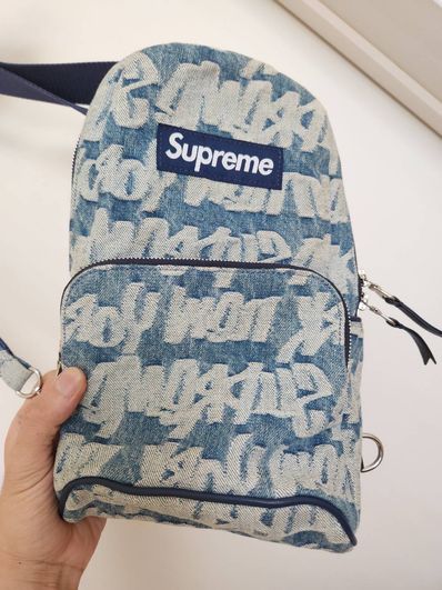 Supreme Fat Tip Jacquard Denim Sling Bag Supreme Fat Tip Jacquard Denim Sling Bag