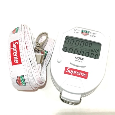 シュプリーム Supreme タグホイヤー コラボ ストップウォッチ ポケット 置時計 ホワイト 未使用