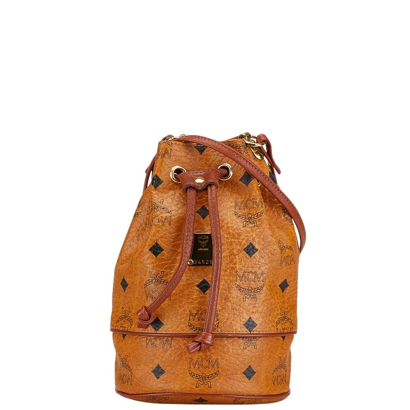 エム シー エム ヴィセトス ロゴグラム ショルダーバッグ 巾着 ブラウン レザー レディース MCM 【中古】