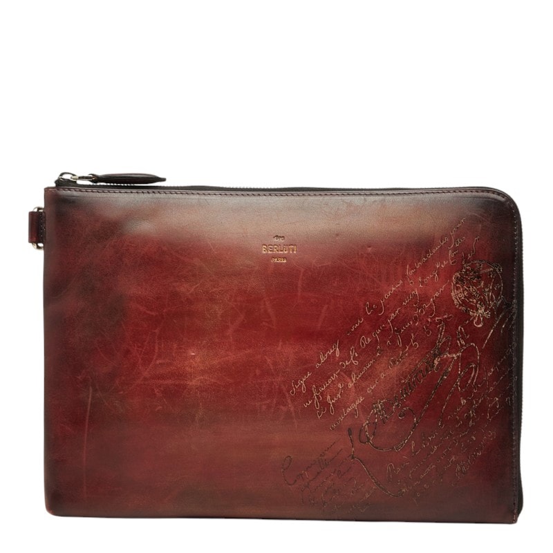 ベルルッティ カリグラフィ ニノ GM クラッチバッグ セカンドバッグ レッド系 レザー メンズ Berluti 中古