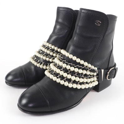 極美品 シャネル ショートブーツ ブラック レディース 36 G33931