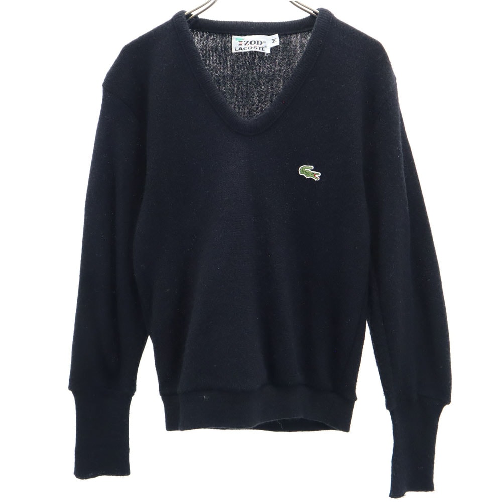 LACOSTE ラコステ 70s 糸巻きタグ ヴィンテージ 長袖 セーター M ブラック ニット