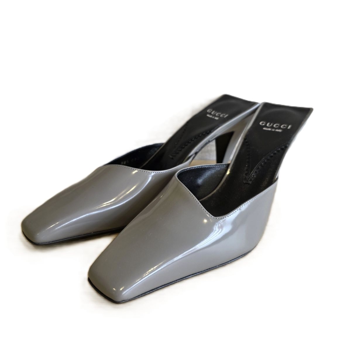 GUCCI グッチ MALLORY CROC スクエアトゥ GGマーク ミュール サンダル 38.5 25.5cm パンプス 764184 レザー グレー  レディース【中古】