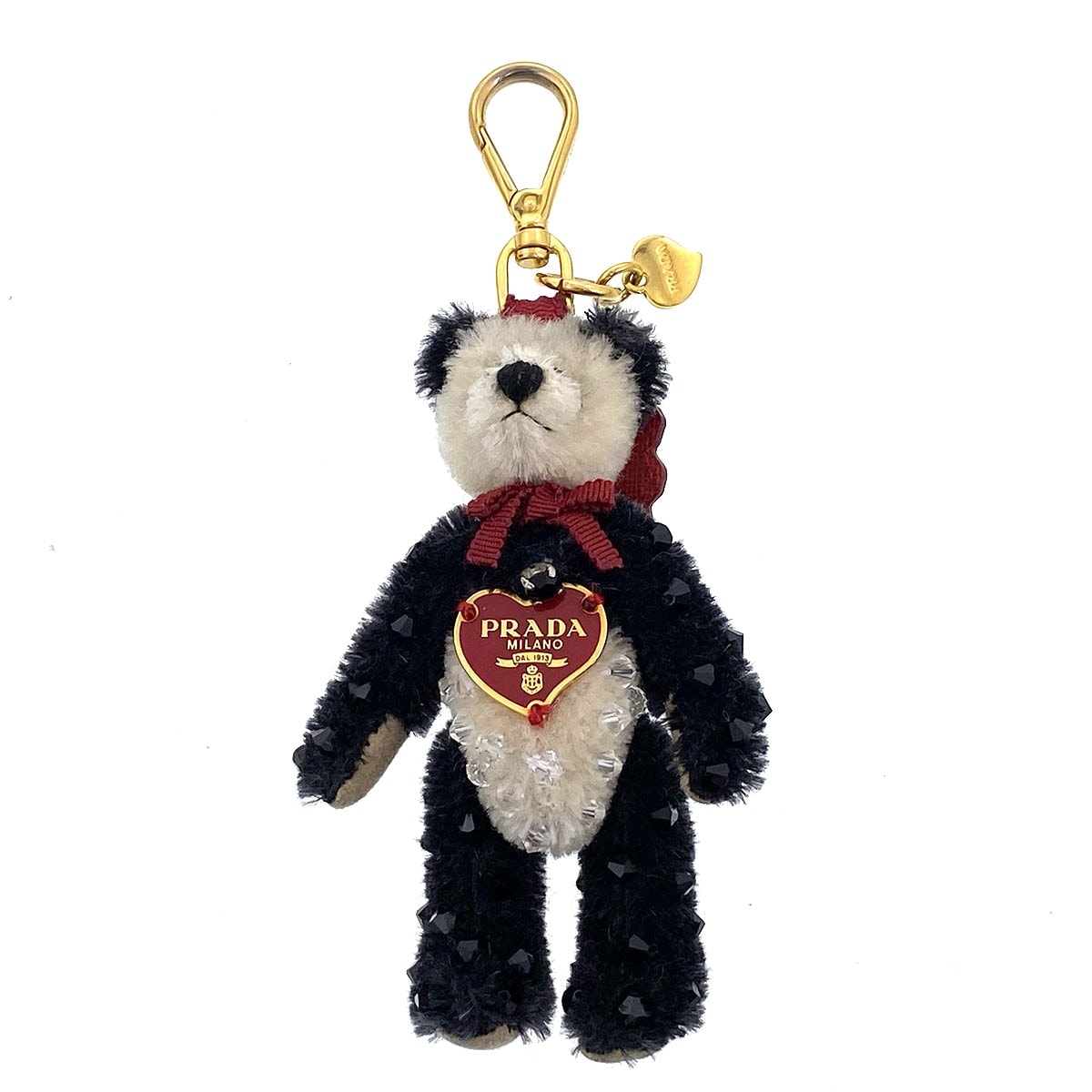 【正規品】プラダ PRADA テディベア キーホルダー パンダ風 三角ロゴ D (傷や汚れあり)】PRADA プラダ パンダ ラインストーン 羽 ハート