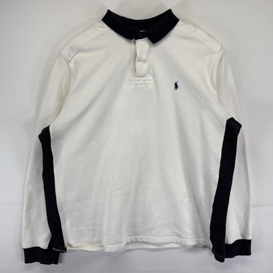 古着 ポロバイラルフローレン Polo by Ralph Lauren 長袖 ポロシャツ 大きいサイズ ツートン 厚手ワンポイントロゴ 2XL ホワイト メンズ