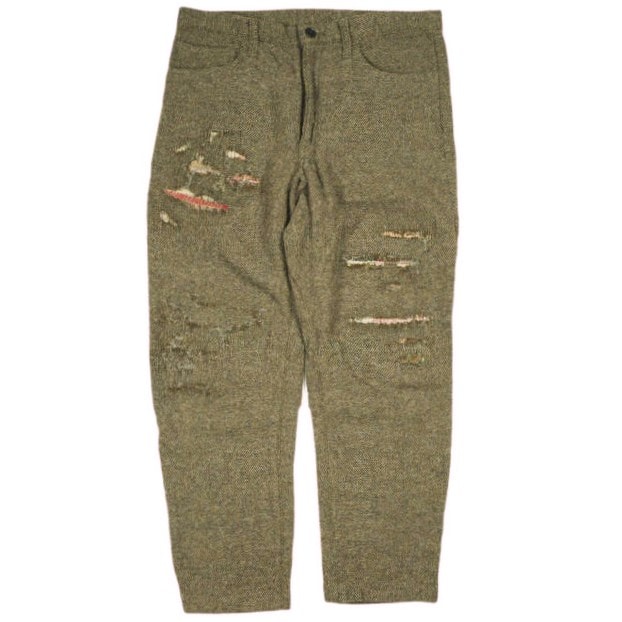 KUON クオン 16AW 日本製 Crash Pants クラッシュ加工 襤褸リペア ツイードパンツ 2001-SH01 M Brown 久遠 ボトムス【中古】【KUON】 B (目立った傷や汚れなし)】KUON クオン 16AW 日本製 Crash Pants