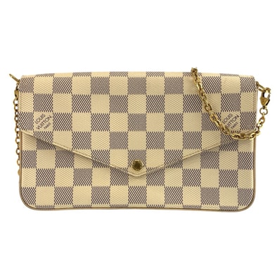 LOUIS VUITTON ルイ ヴィトン ダミエアズール ポシェット フェリシー ホワイト グレー ゴールド金具 PVC ショルダーバッグ チェーンウォレット 1-0292895 【中古】