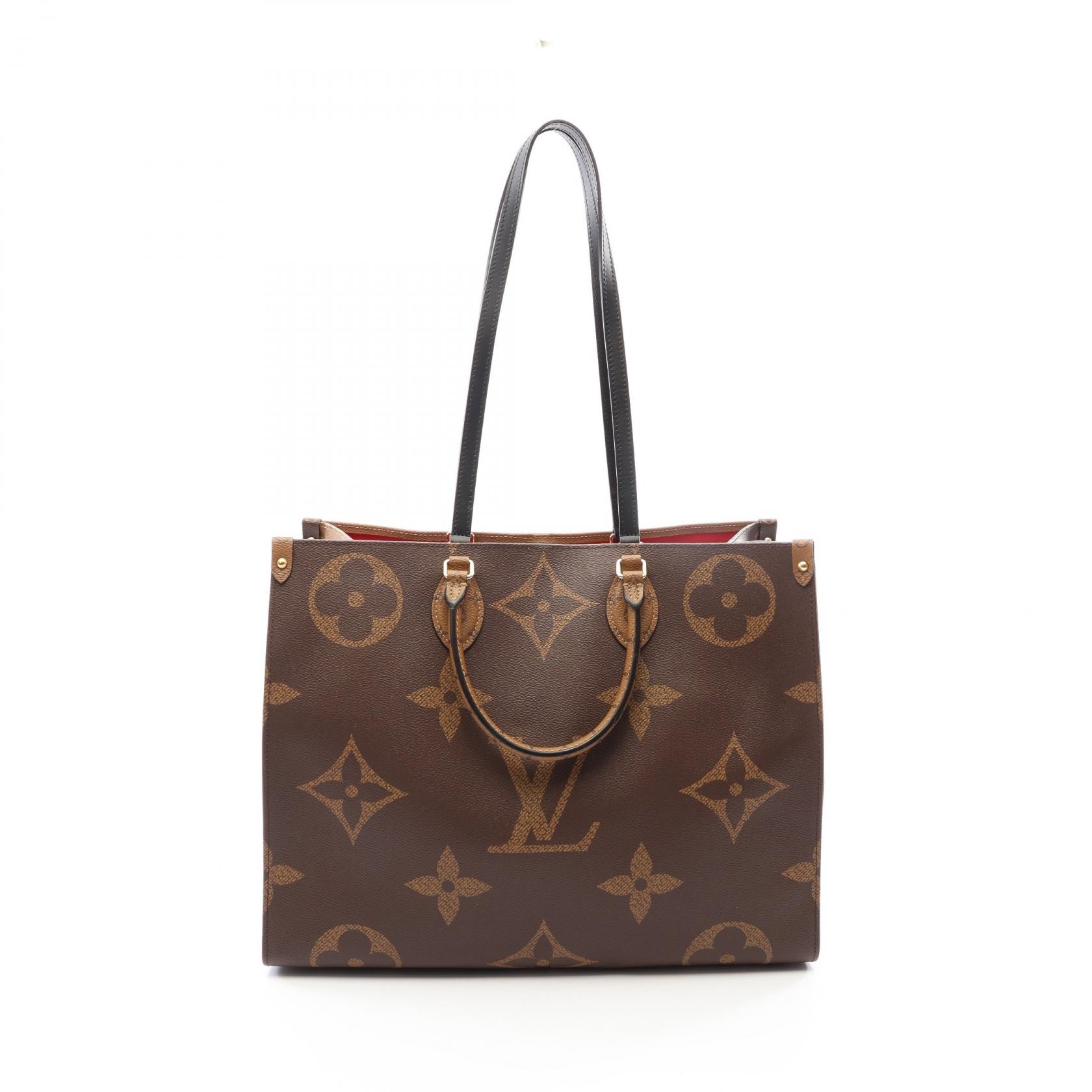 ルイ・ヴィトン LOUIS VUITTON オンザゴーGM 2WAY ショルダーバッグ バッグ PVCコーティングキャンバス レザー モノグラム・ジャイアントリバース レディース ブラウン系 M45320 【中古】