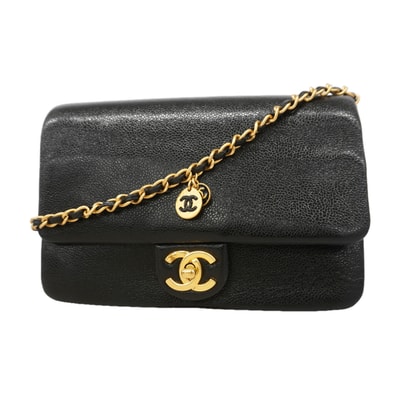 ★SALE【6ie7328】シャネル ショルダーバッグ チェーンショルダー グレイン/シャイニーカーフスキン ブラック ゴールド金具【中古】レディース