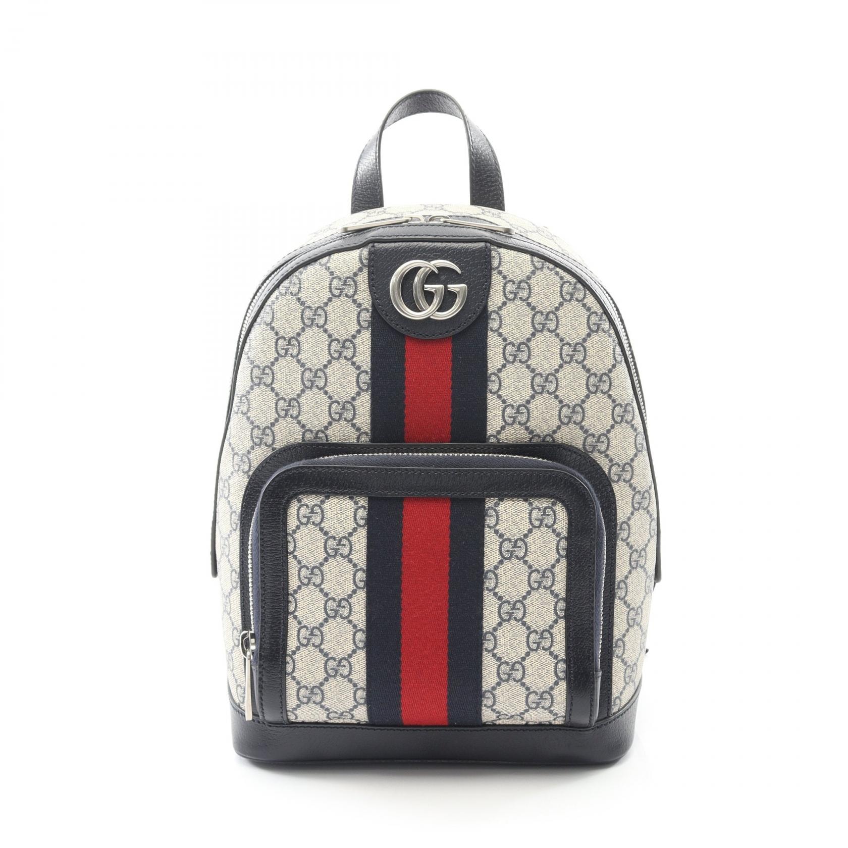グッチ GUCCI オフィディア GGスプリーム リュックサック バックパック バッグ PVCコーティングキャンバス レザー レディース ベージュ系 / ネイビー系 / レッド系 547965 【中古】