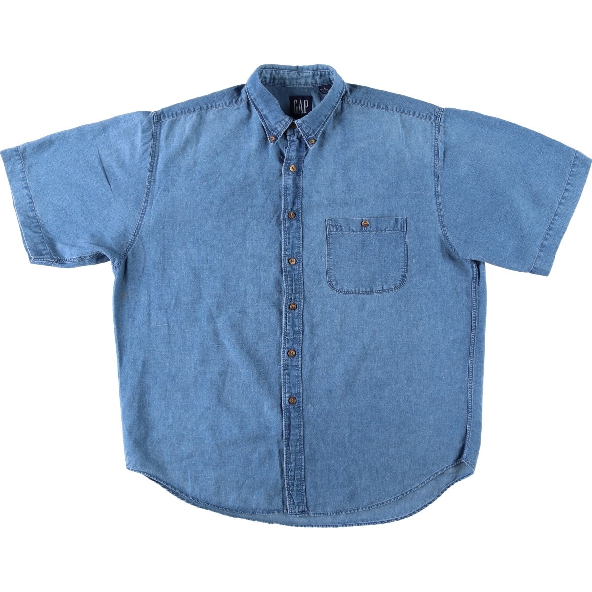 古着 90年代 ギャップ GAP オールドギャップ シャンブレー 半袖 コットン×リネン ボタンダウンシャツ メンズL相当 ヴィンテージ/eaa660612