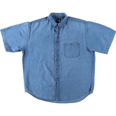 古着 90年代 ギャップ GAP オールドギャップ シャンブレー 半袖 コットン×リネン ボタンダウンシャツ メンズL相当 ヴィンテージ/eaa660612