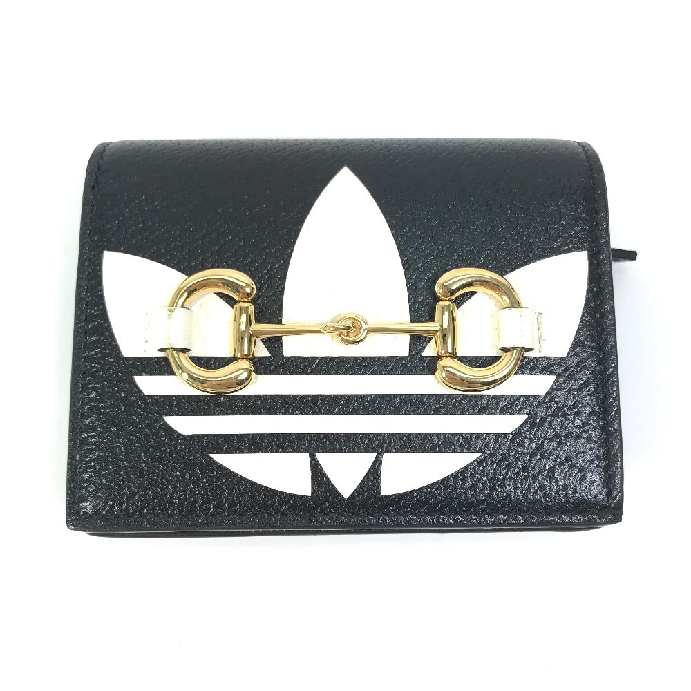 グッチ GUCCI ショルダーウォレット 702248 ロゴ アディダス adidas コラボ ポシェット 斜め掛け 2つ折り財布 レザー ブラック 美品