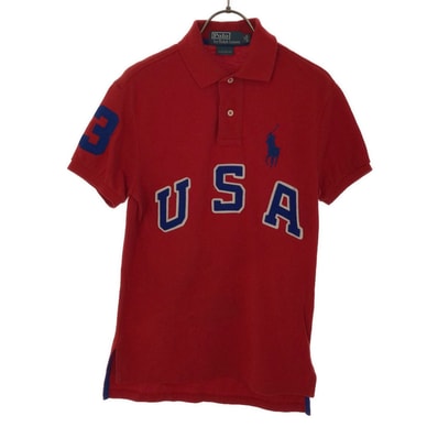 Polo by Ralph Lauren ポロバイラルフローレン ワッペン ロゴ刺繍 半袖 ポロシャツ XS レッド 鹿の子地