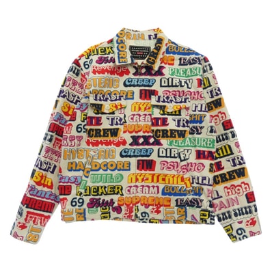Supreme シュプリーム HYSTERIC GLAMOUR ヒステリックグラマー 17AW × HYSTERIC GLAMOUR Text Work Jacket ヒステリックグラマー ロゴ 総柄 ワーク ジャケット マルチカラー系 M【中古】
