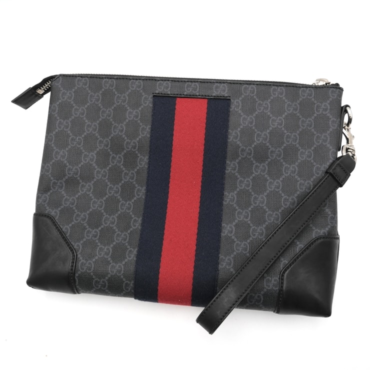 GUCCI(グッチ)GGスプリーム クラッチバッグ セカンドバッグ グレー PVC×レザー メンズ レディース ユニセックス【中古】