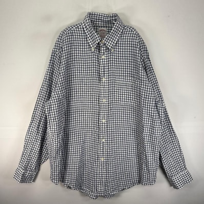 古着 ブルックスブラザーズ Brooks Brothers 長袖シャツ ボタンダウン 胸ポケット L ネイビー系 チェック メンズ