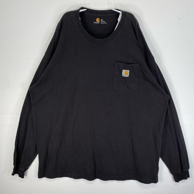 古着 カーハート Carhartt 長袖シャツ ワーク 肉厚 大きいサイズ ワンポイント ロゴ フェード 2XL ブラック 無地 メンズ