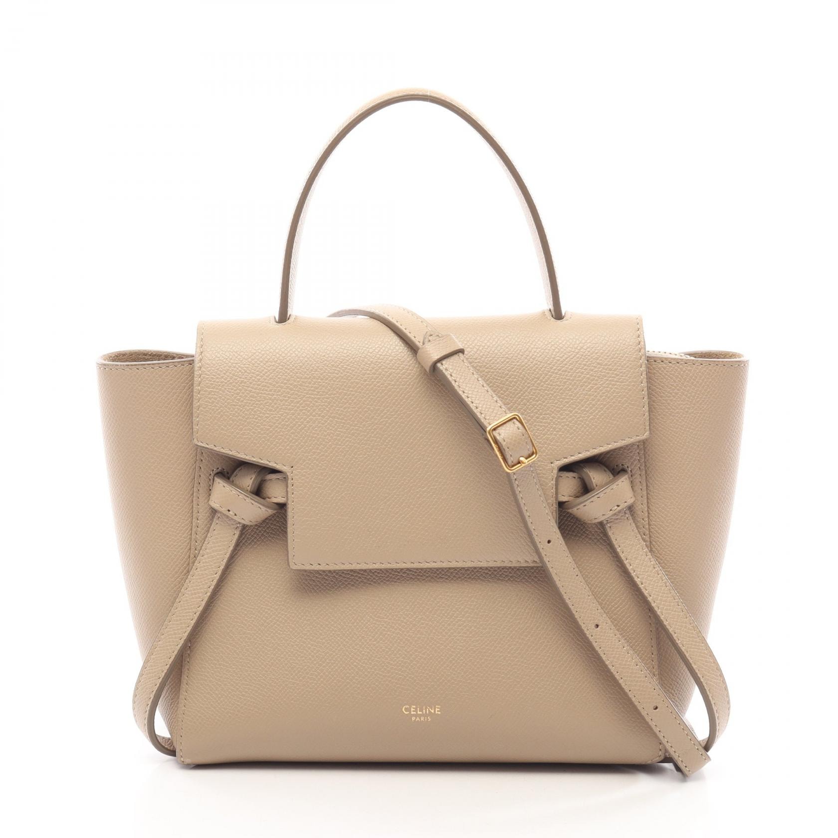 セリーヌ CELINE BELT BAG NANO ベルトバッグ ナノ 2WAY ハンドバッグ バッグ レザー レディース ベージュ系 【中古】