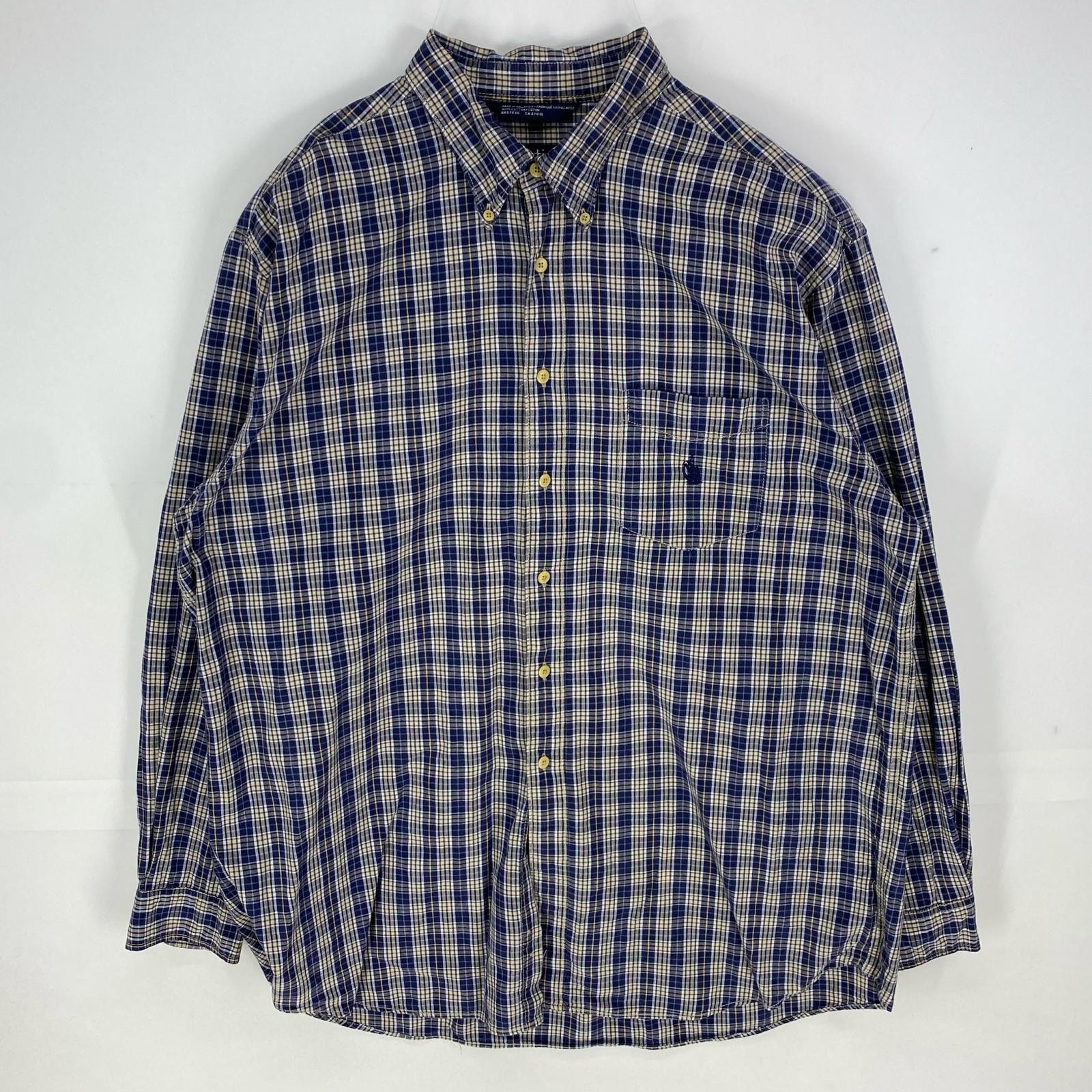 古着 90's/90年代 ノーティカ NAUTICA 長袖シャツ ボタンダウン ワンポイント ロングスリーブ 2XL  ネイビー系 チェック メンズ