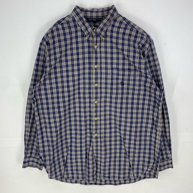 古着 90's/90年代 ノーティカ NAUTICA 長袖シャツ ボタンダウン ワンポイント ロングスリーブ 2XL ネイビー系 チェック メンズ