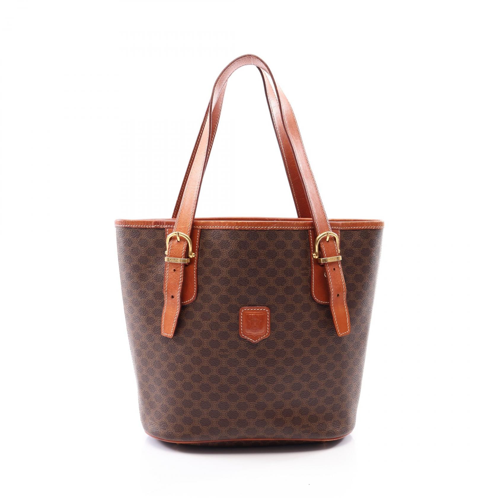 セリーヌ CELINE マカダム トートバッグ バッグ PVCコーティングキャンバス レザー レディース ブラウン系 【中古】